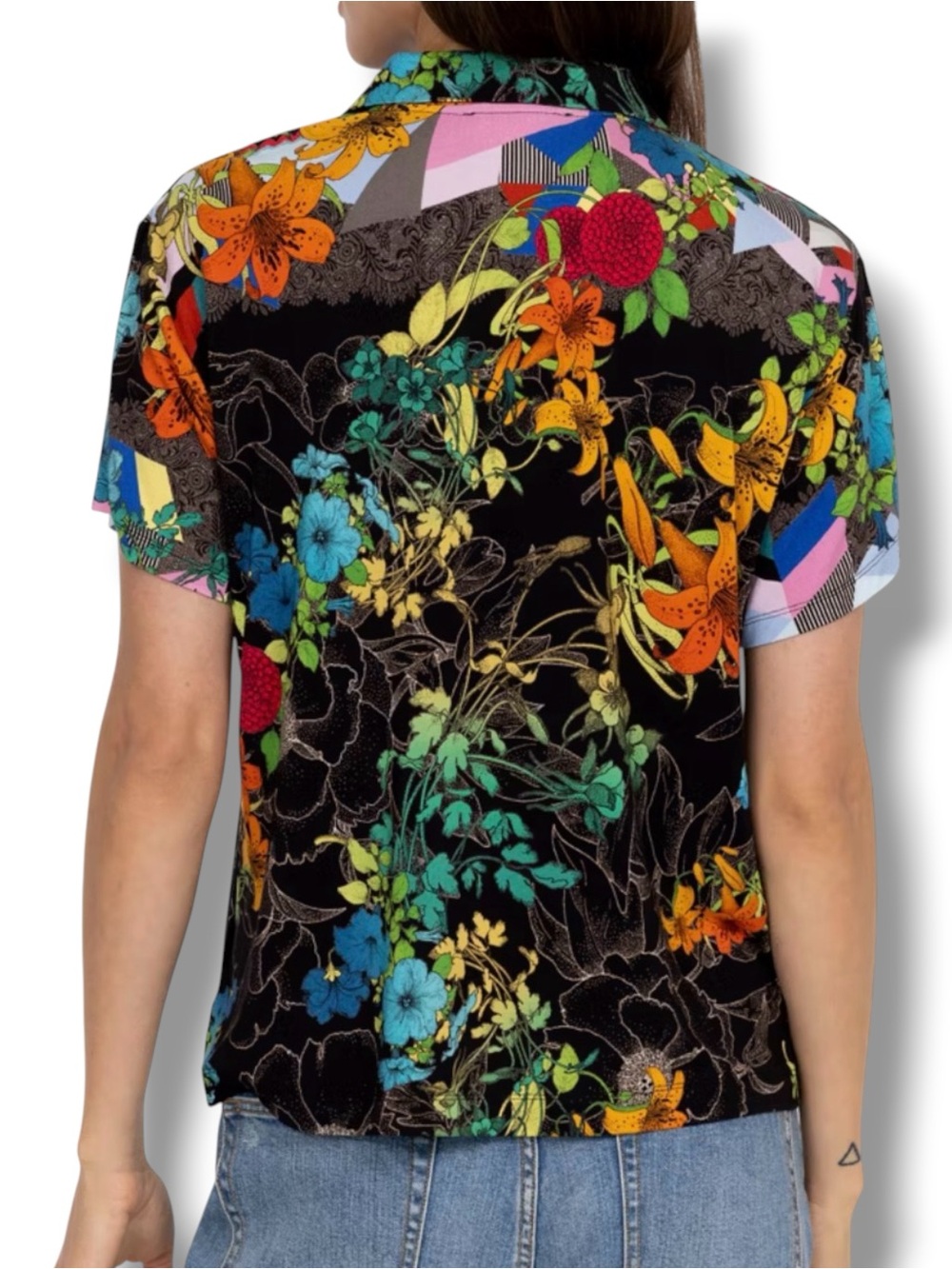 Johnny Was Nero Sequence Short Sleeve Polo Soft Jersey Tee Shirt Top Size Large - Picture 4 of 7